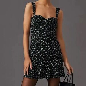 Hutch Ditsy Floral Corset Mini Dress Black Sweetheart Ruffle Flounce Hem Small
